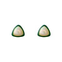 Boucle d'oreille en alliage de zinc en plastique perle, avec Plastique ABS perle, fade et jamais plaqué de haute qualité, bijoux de mode & pour femme & émail, vert Vendu par paire