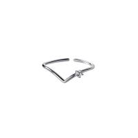 Brass Cuff Finger Ring, with Cubic Zirconia, platinum plated, for woman & faceted, 5mm, Inner Approx 16.5mm, US Ring Approx 