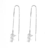 Brass Thread Through Earrings, Electrocardiographic, platinum color plated, micro pave cubic zirconia & for woman Approx 