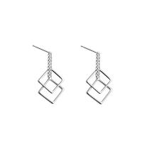 Brass Drop Earring, brass post pin, Square, platinum color plated, for woman & hollow Approx 