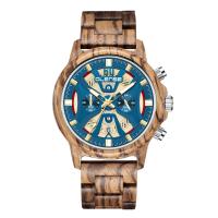 Men Wrist Watch, Wood, with Glass & Stainless Steel, Chinese movement, Round, plated, for man & luminated 