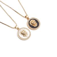 Cubic Zircon Micro Pave Brass Necklace, Round, gold color plated, micro pave cubic zirconia & enamel .75 Inch 