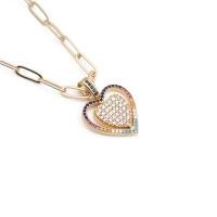 Cubic Zircon Micro Pave Brass Necklace, with 1.97 extender chain, Heart, gold color plated & micro pave cubic zirconia .75 Inch 