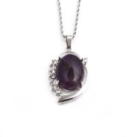 Gemstone Necklaces, Stainless Steel, with Gemstone & Zinc Alloy, silver color plated, fashion jewelry & with rhinestone .62 Inch 