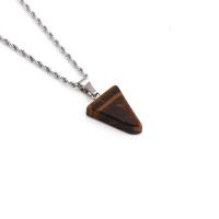 Gemstone Necklaces, Stainless Steel, with Gemstone & Zinc Alloy, Triangle, silver color plated, fashion jewelry .62 Inch 