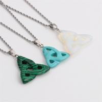 Gemstone Necklaces, Stainless Steel, with Gemstone, Triangle, silver color plated, fashion jewelry .62 Inch 