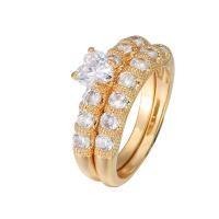 Couple Finger Rings, Brass, plated, 2 pieces & micro pave cubic zirconia & for couple US Ring 
