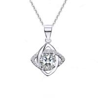 Cubic Zircon Micro Pave Sterling Silver Necklace, 925 Sterling Silver, platinum color plated & micro pave cubic zirconia & with rhinestone 