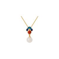 Sterling Silver Jewelry Necklace, 925 Sterling Silver, with Hetian Jade & Yunnan Red Agate, gold color plated, Hand-Painted Enamel Glaze & for woman Approx 17.71 Inch 