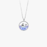 Sterling Silver Jewelry Necklace, 925 Sterling Silver, with Lampwork, platinum color plated, for woman & hollow Approx 15.74 Inch 