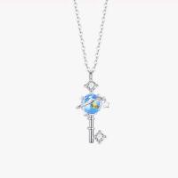 Cubic Zirconia Micro Pave Sterling Silver Necklace, 925 Sterling Silver, with Moonstone & Lampwork, platinum color plated & micro pave cubic zirconia 