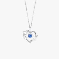 Cubic Zircon Micro Pave Sterling Silver Necklace, 925 Sterling Silver, with Moonstone & Lampwork, Heart, platinum color plated & for woman Approx 15.74 Inch 