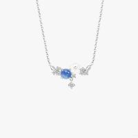 Cubic Zirconia Micro Pave Sterling Silver Necklace, 925 Sterling Silver, with Moonstone & Lampwork, platinum color plated & micro pave cubic zirconia & for woman Approx 15.74 Inch 