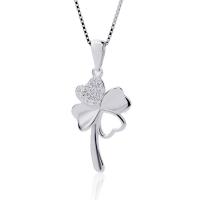 Cubic Zircon Micro Pave Sterling Silver Necklace, 925 Sterling Silver, with Cubic Zirconia, Four Leaf Clover, plated, for woman, silver color cm 