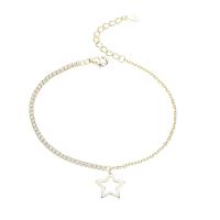 Sterling Silver Bracelets, 925 Sterling Silver, Star, plated, for woman & with rhinestone, golden cm 