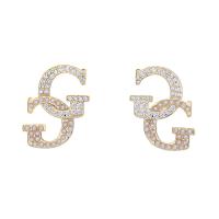 Cubic Zirconia Micro Pave Brass Earring, with Plastic Pearl, plated, micro pave cubic zirconia & for woman, golden 