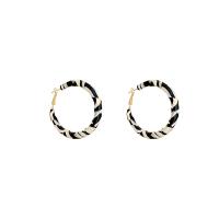 Zinc Alloy Hoop Earring, with PU Leather, fashion jewelry & for woman, white and black 