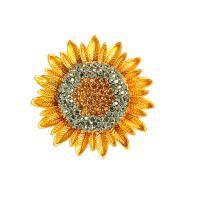 Zinc Alloy Jewelry Brooch, Sunflower, gold color plated, with rhinestone 