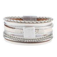 PU Leather Cord Bracelets, with Shell, Unisex & with rhinestone 