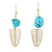 Turquoise Drop Earring, Brass, with turquoise, Leaf, gold color plated, fashion jewelry, golden 