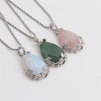 Gemstone Necklaces, Stainless Steel, with Gemstone & Zinc Alloy, Teardrop, silver color plated, fashion jewelry .62 Inch 