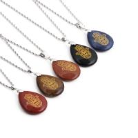 Gemstone Necklaces, Stainless Steel, with Gemstone & Zinc Alloy, Teardrop, silver color plated, fashion jewelry & enamel .62 Inch 