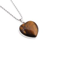 Gemstone Necklaces, Stainless Steel, with Gemstone & Zinc Alloy, Heart, silver color plated, fashion jewelry .62 Inch 