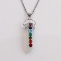 Gemstone Necklaces, Stainless Steel, with Gemstone & Zinc Alloy, silver color plated, fashion jewelry .62 Inch 