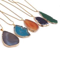 Agate Necklace, Stainless Steel, with Agate & Zinc Alloy, irregular, gold color plated, fashion jewelry .62 Inch 