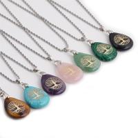 Gemstone Necklaces, Stainless Steel, with Gemstone & Zinc Alloy, Teardrop, plated, fashion jewelry & tree of life design .62 Inch 