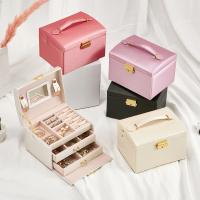 Multifunctional Jewelry Box, PU Leather, three layers & portable & with mirror 