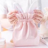 Real Silk Cosmetic Storage Bag, portable & with fluffy ball & cute 
