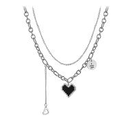 Enamel Zinc Alloy Necklace, Heart, for woman, silver color Approx 45 cm 