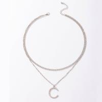 Rhinestone Zinc Alloy Necklace, for woman & with rhinestone, silver color Approx 45 cm 