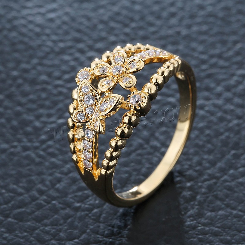 Cubic Zirconia Micro Pave Brass Finger Ring, Flower, plated, different size for choice & micro pave cubic zirconia & for woman, more colors for choice, US Ring Size:6-9, Sold By PC