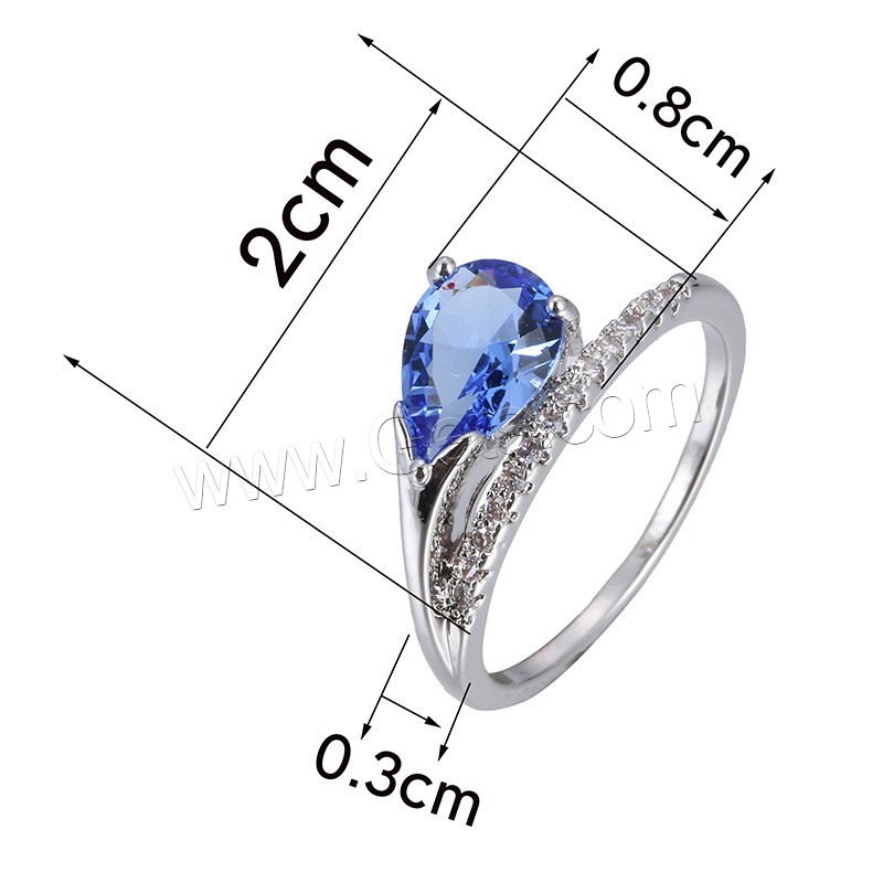 Cubic Zirconia Micro Pave Brass Finger Ring, Teardrop, platinum plated, different size for choice & micro pave cubic zirconia & for woman, more colors for choice, 20x8mm, 3mm, US Ring Size:6-10, Sold By PC