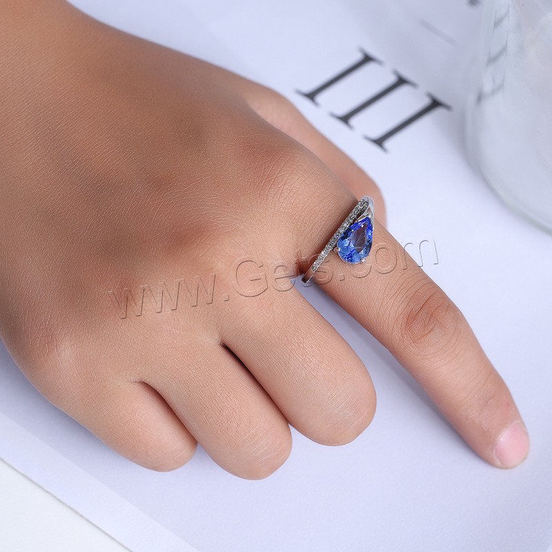 Цирконий Micro Pave Латунь палец кольцо, Каплевидная форма, покрытый платиной, разный размер для выбора & инкрустированное микро кубического циркония & Женский, Много цветов для выбора, 20x8mm, 3mm, размер:6-10, продается PC