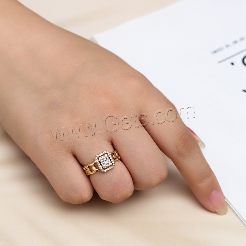 Anillo de dedo de cobre amarillo zirconia pavimenta Cubic, metal, chapado, diverso tamaño para la opción & micro arcilla de zirconia cúbica & para mujer, más colores para la opción, 10x8mm, 5mm, tamaño:6-9, Vendido por UD