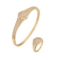 Cubic Zirconia Micro Pave Brass Jewelry Sets, Flower, plated & micro pave cubic zirconia & for woman  US Ring 