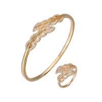 Cubic Zirconia Micro Pave Brass Jewelry Sets, Leaf, plated & micro pave cubic zirconia & for woman 5mm, 13mm US Ring 