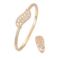 Cubic Zirconia Micro Pave Brass Jewelry Sets, Leaf, plated & micro pave cubic zirconia & for woman, 60mm, US Ring 