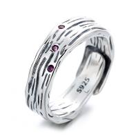 925 Sterling Silver Open Finger Ring, vintage & Adjustable & for woman & with rhinestone, original color 
