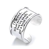 925 Sterling Silver Cuff Finger Ring, Adjustable & with letter pattern & for woman, original color 
