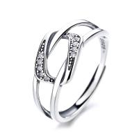 925 Sterling Silver Open Finger Ring, Adjustable & for woman & with rhinestone, original color 