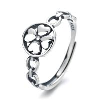 925 Sterling Silver Open Finger Ring, Four Leaf Clover, Adjustable & for woman & hollow, original color 