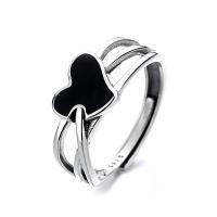 925 Sterling Silver Open Finger Ring, Heart, Adjustable & for woman & enamel & hollow, original color 