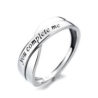 925 Sterling Silver Open Finger Ring, Adjustable & with letter pattern & for woman, original color 