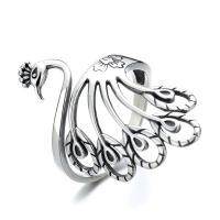 925 Sterling Silver Cuff Finger Ring, Peacock, Adjustable & for woman & hollow, original color 