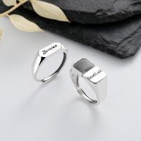 925 Sterling Silver Open Finger Ring, Adjustable & with letter pattern & for woman & enamel, original color 
