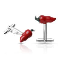 Brass Cufflinks, Pepper, platinum color plated, for man, red 